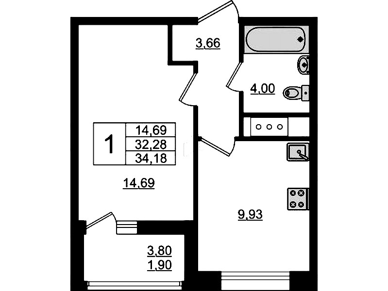 1-комнатная квартира 34.18 м², 10/10 эт., ЖК «UP! Квартал Новый Московский»